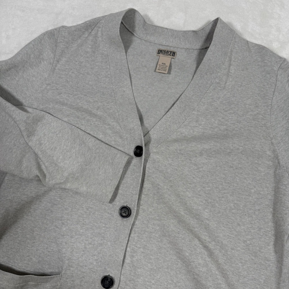 Duluth Trading Co Womens XXL Gray Cotton Blend V-Neck Button Front Cardigan
